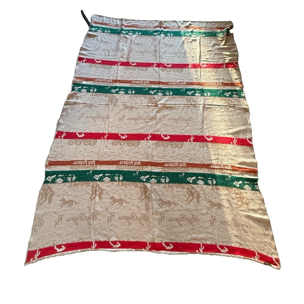 Vintage Roy Rogers Double R Bar Ranch Blanket Fieldcrest Western Jeep Horse 100"